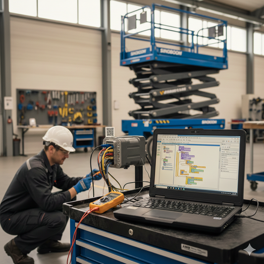Software LabVIEW utilizzato per la diagnostica e calibrazione delle plataformas elevadoras Sinoboom - Interfaccia di programmazione visuale per gestione sensori industriali