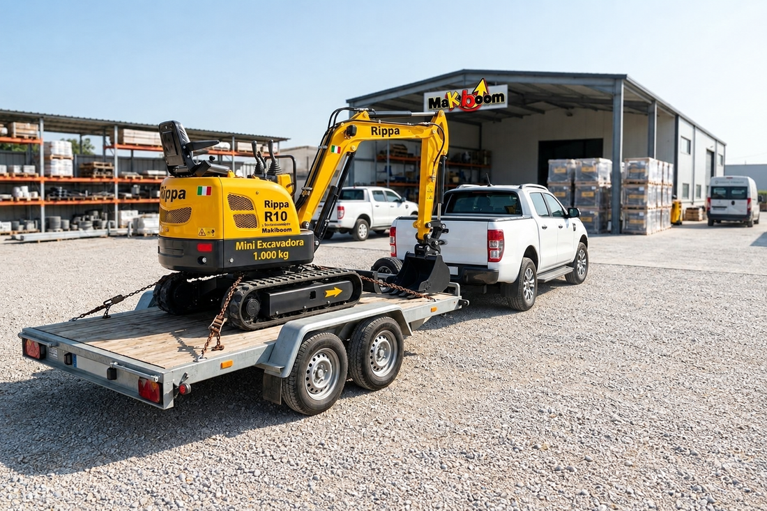Miniescavatore Rippa R10 da 1.000 kg su rimorchio / Miniexcavadora Rippa R10 de 1.000 kg en remolque - Makiboom