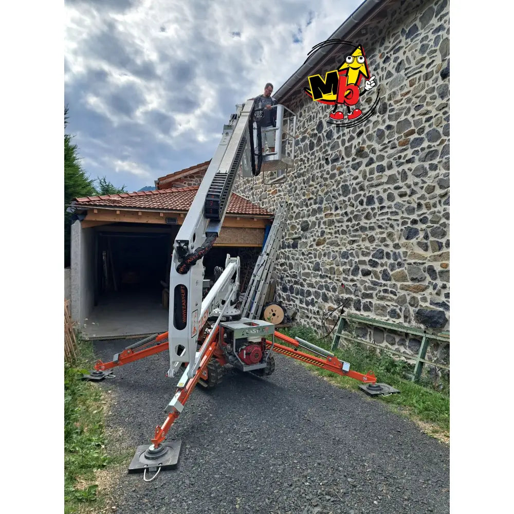 Plataforma spider EasyLift R160 vista frontal con estabilizadores