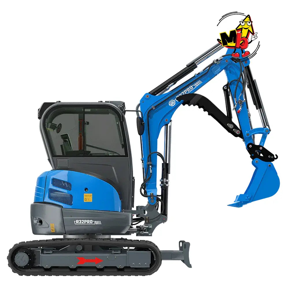 Miniexcavadora RIPPA R32 PRO vista lateral con cabina